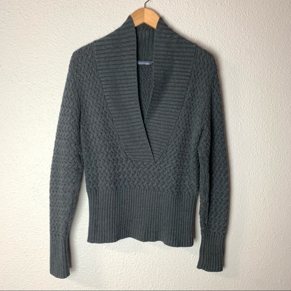VTG 90’s HILLARD HANSEN charcoal grey chunky knit Sweater Sz M fold over collar - Picture 12 of 12